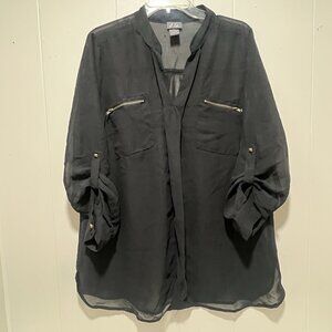 DOTS Women’s Plus Size 3/4 Sleeve V Neck Sheer Black Blouse Top Shirt 1X